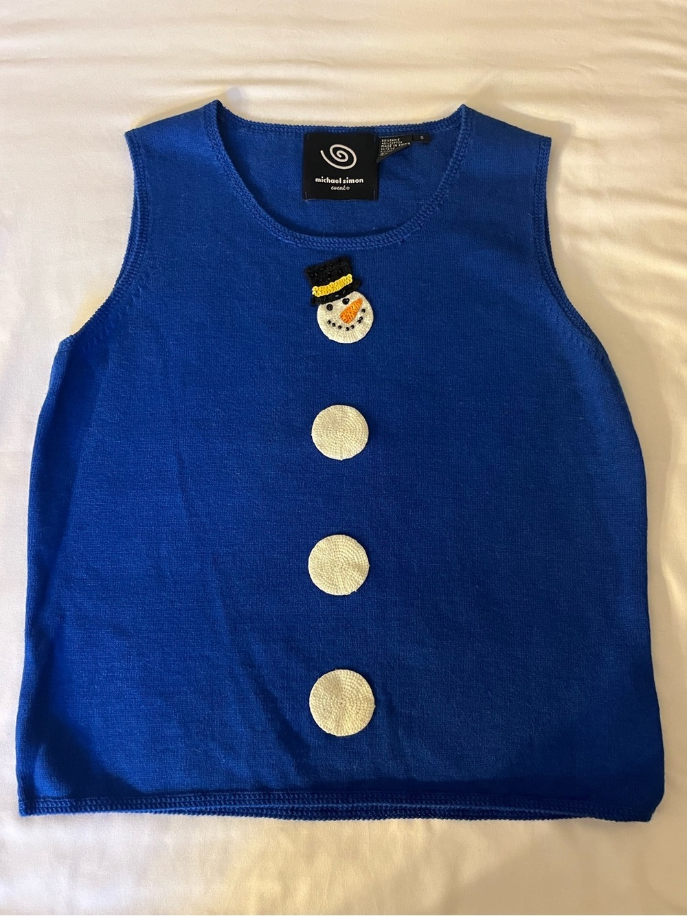 Michael Simon Buttoned Sweater Vest with Snowman Face